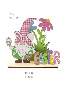 1個復活節字母木製裝飾品,兔耳和鬱金香印花的毫無表情老人設計,diy桌面中心裝飾