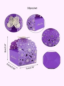 10pcs Floral Pattern Hollow Out Gift Box, Purple Paper Candy Box For Party - Multicolor - View 3