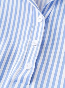 SHEIN LUNE Plus Striped Print Knot Cuff Shirt Dress - Blue and White - View 6