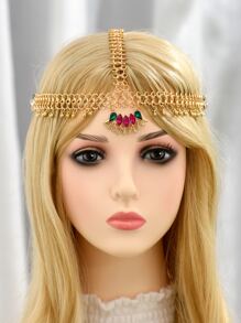 Rhinestone Decor Costume Hair Band - Gold - View 3