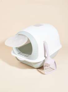 1 pieza Caja & 1 pieza de color al azar Pala de arena para gatos - Celeste - Ver 2