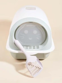 1 pieza Caja & 1 pieza de color al azar Pala de arena para gatos - Celeste - Ver 4