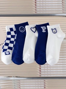 5雙愛心和字母圖案短襪 - 彩色 - 查看 1