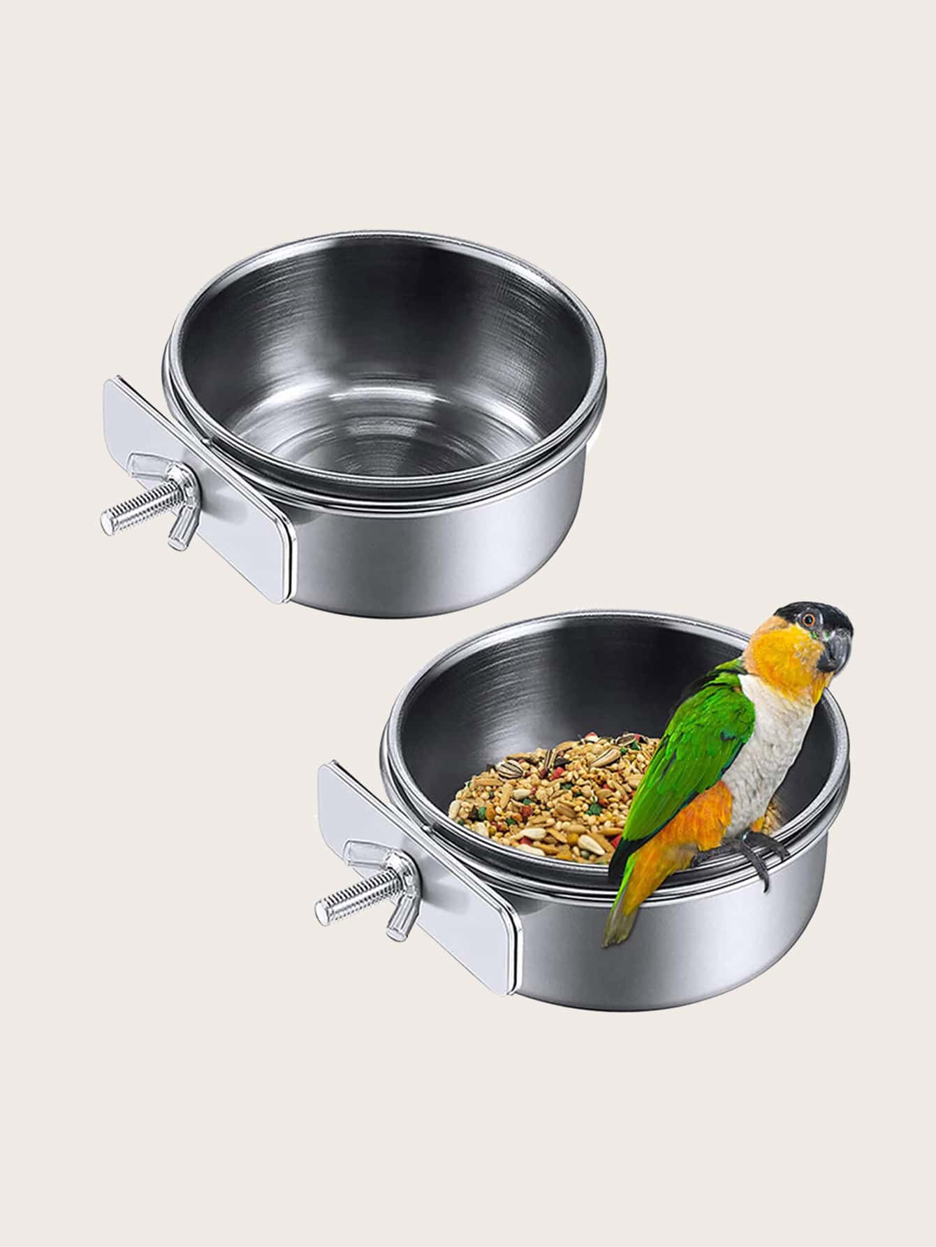 1pc Stainless Steel Bird Feeder - Silver - View 1
