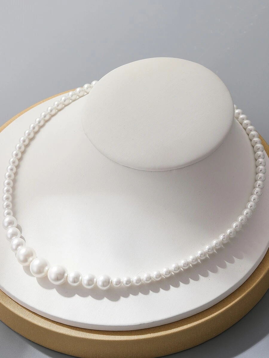 Faux Pearl Beaded Necklace - Multicolor - View 1