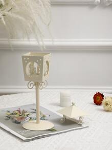 1pc Iron Candle Holder, Creative Lantern Design Candle Stand For Party - White - View 4