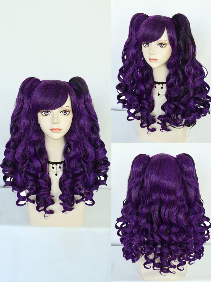 Cosplay Medium Body Wave Synthetic Wig With Bangs - Purple - View 1