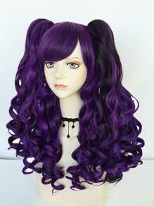 Cosplay Medium Body Wave Synthetic Wig With Bangs - Purple - View 5