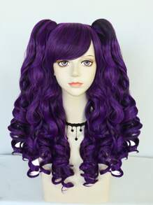 Cosplay Medium Body Wave Synthetic Wig With Bangs - Purple - View 4