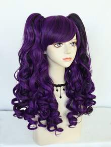 Cosplay Medium Body Wave Synthetic Wig With Bangs - Purple - View 3