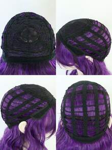 Cosplay Medium Body Wave Synthetic Wig With Bangs - Purple - View 7
