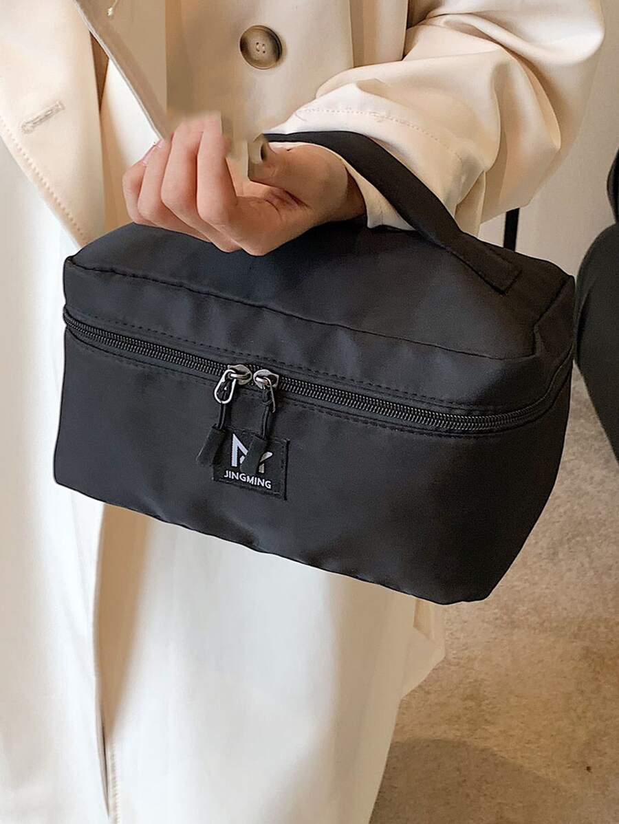 Washing Toiletry Bag Men's Handbag for Sports Business and Travel Storage Bag, Men Letter Patch Decor Clutch Bag Square Bag Envelope Bag Underarm Bag - Black - View 1