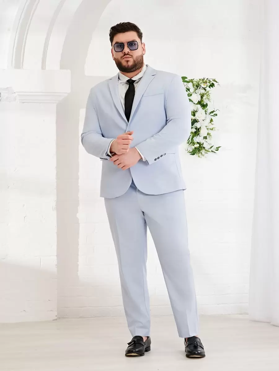 EASEVO Men Single Breast Blazer & Suit Trousers - Baby Blue - View 1