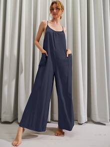 Áo liền quần nữ Lộ Lưng Túi màu trơn Gợi cảm - Màu xanh hải quân - Xem 5