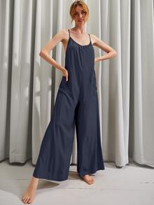 Áo liền quần nữ Lộ Lưng Túi màu trơn Gợi cảm - Màu xanh hải quân - Xem 8