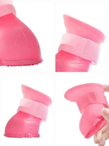 4 piezas Zapatos para mascota impermeable - Rosa - Ver 3