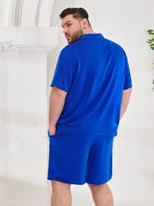 EASEVO 男士素色西裝領襯衫和短褲 - 寶藍色 - 查看 2