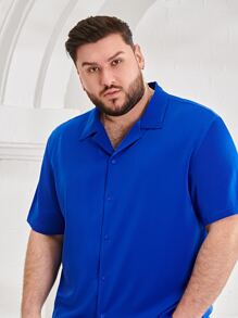 EASEVO 男士素色西裝領襯衫和短褲 - 寶藍色 - 查看 6