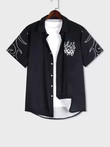 ROMWE MEN Goth Nam In Đầu lâu Áo sơ mi Without Tee - màu đen - Xem 2