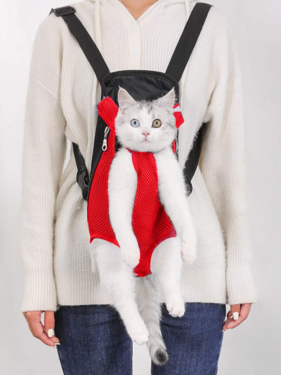 1pc Mesh Pet Carrier Bag - Red - View 1