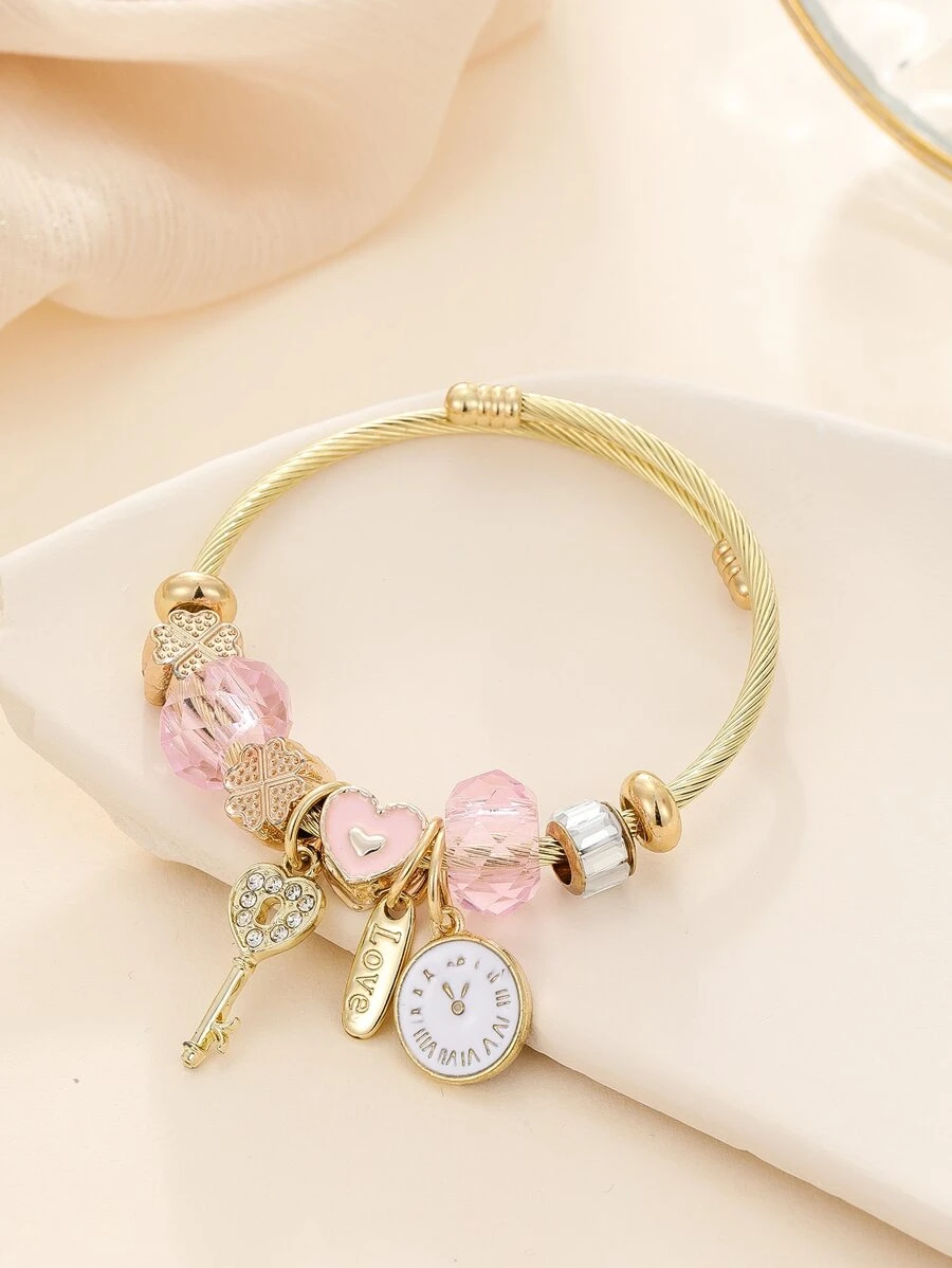 水鑽裝飾鑰匙墜飾手鐲 - 彩色 - 查看 1