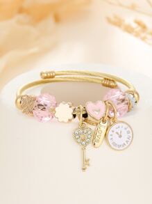 水鑽裝飾鑰匙墜飾手鐲 - 彩色 - 查看 3