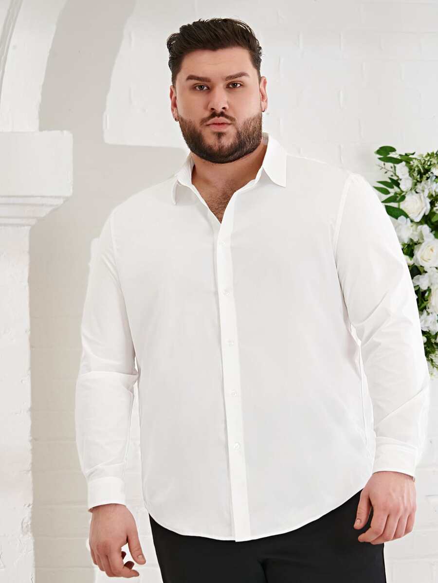 EASEVO Áo sơ mi Nam Nút phía trước màu trơn Giải trí - trắng - Xem 1