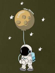 SHEIN EZwear Áo thun Plus size Hoạt hình Thiên hà Giải trí - xanh quân đội - Xem 3