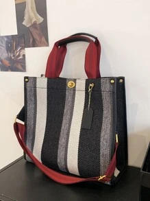 休閒女士帆布手提包斜挎包大容量女士們大肩膀郵差包女士手提包旅行包 - 黑與白 - 查看 6