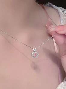 水钻心形吊坠项链 情人节、妈妈、母亲、母亲节、礼物 - 彩色 - 查看 3