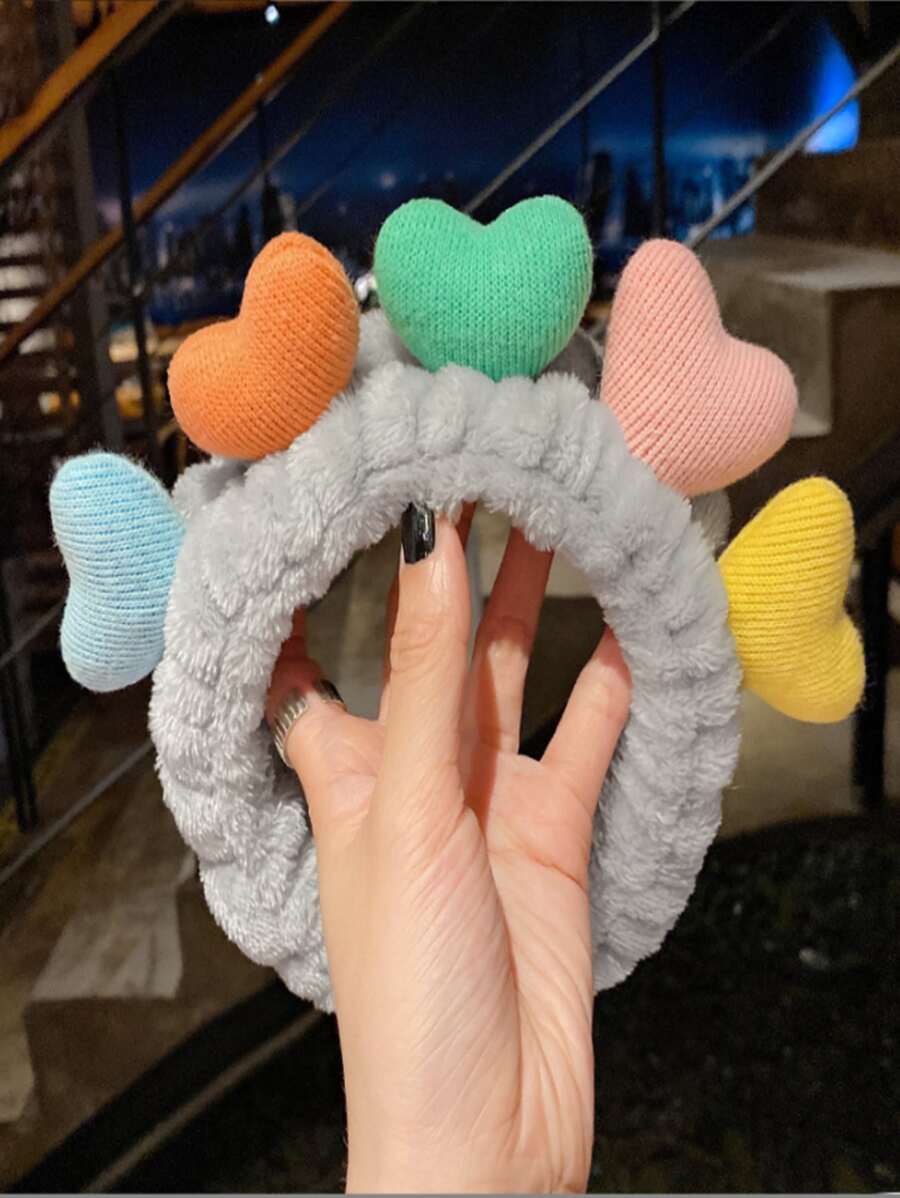 1入組裝滌綸沐浴髮帶心形裝飾毛茸茸沐浴髮帶