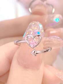 Anillo abierto con diamante de imitación con adorno de corazón - Multicolor - Ver 3