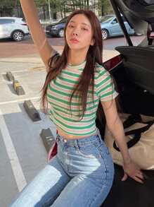 DAZY Gestreiftes Crop T-shirt