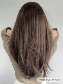 Peluca sintética largo recto con tupe - Marrón - Ver 2