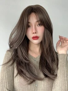 Peluca sintética largo recto con tupe - Marrón - Ver 3