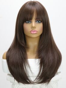 Peluca sintética largo recto con tupe - Marrón - Ver 5