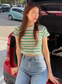 DAZY Gestreiftes Crop T-shirt