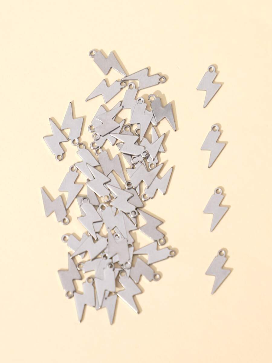 50个不锈钢迷你闪电吊坠，时尚百搭，可用于手链、项链DIY和日常佩戴 - 銀色 - 查看 1