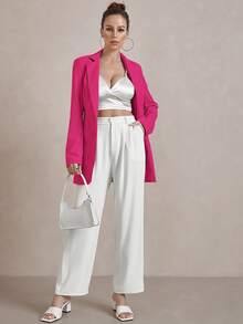 UNIQUE21 Solid Single Button Blazer - Hot Pink - View 4