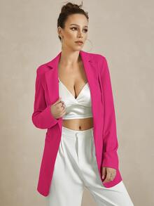 UNIQUE21 Solid Single Button Blazer - Hot Pink - View 6