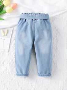 Baby Paperbag Waist Straight Leg Jeans - Light Wash - View 2