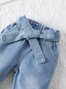 Baby Paperbag Waist Straight Leg Jeans - Light Wash - View 5