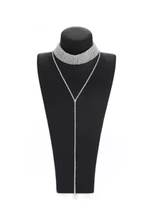 1pc Rhinestone Decor Y Lariat Necklace Copper Jewelry