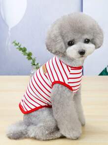 1 pieza Tank de mascota con estampado de rayas - Rojo - Ver 1