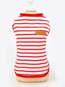 1 pieza Tank de mascota con estampado de rayas - Rojo - Ver 2