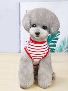 1 pieza Tank de mascota con estampado de rayas - Rojo - Ver 4