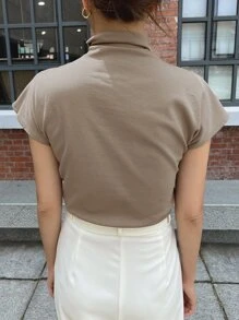 DAZY Mock Neck Ruched Batwing Sleeve Tee - Mocha Brown - View 2