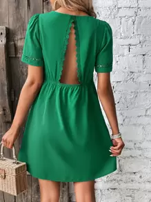 SHEIN Frenchy Guipure Lace Insert Cut Out Backless Dress - Green - View 1