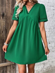 SHEIN Frenchy Guipure Lace Insert Cut Out Backless Dress - Green - View 4