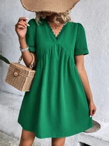 SHEIN Frenchy Guipure Lace Insert Cut Out Backless Dress - Green - View 6